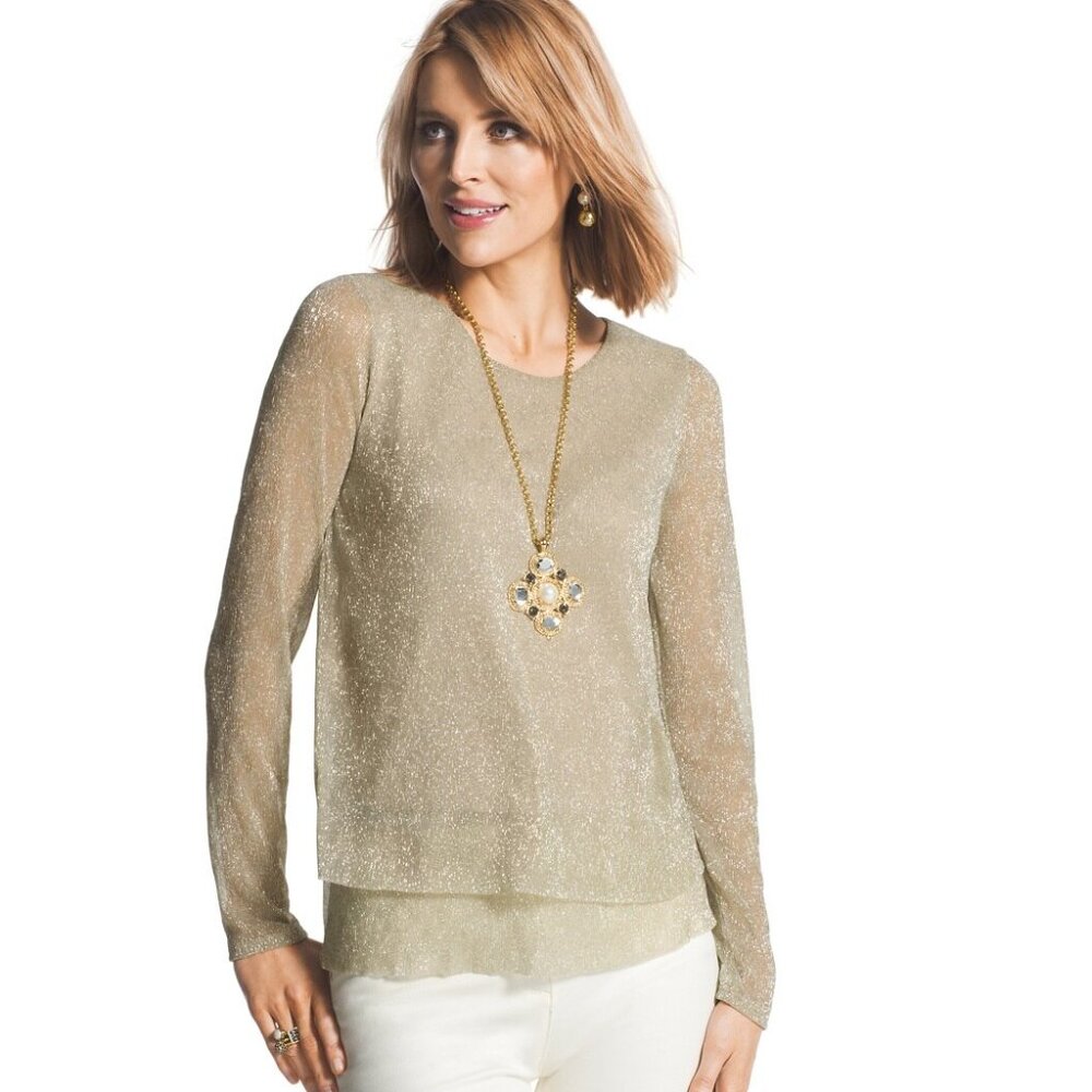 Chico’s Gold Glitter Shimmer Lightweight Top Size 3 XL